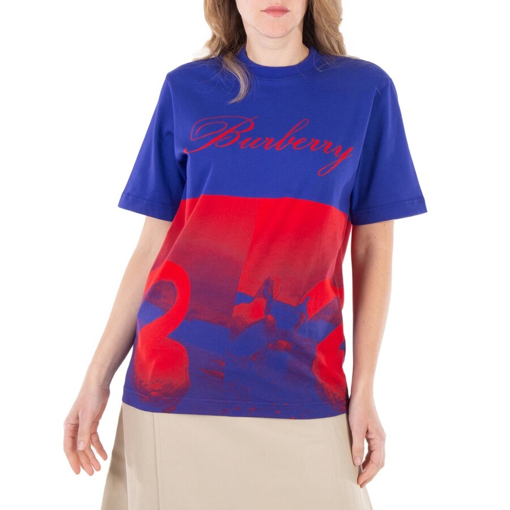 Burberry Swan-Print Crew Neck T-Shirt Large